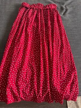 Red Polka Dot Maxi Skirt with Elastic Waist
